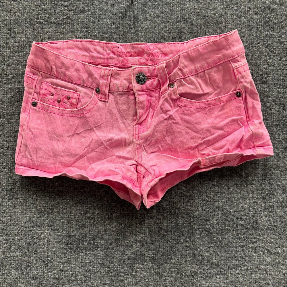 Request Jeans Shorts Womens Size 5/27 Pink Denim Embroidered Low Rise Y2K Style